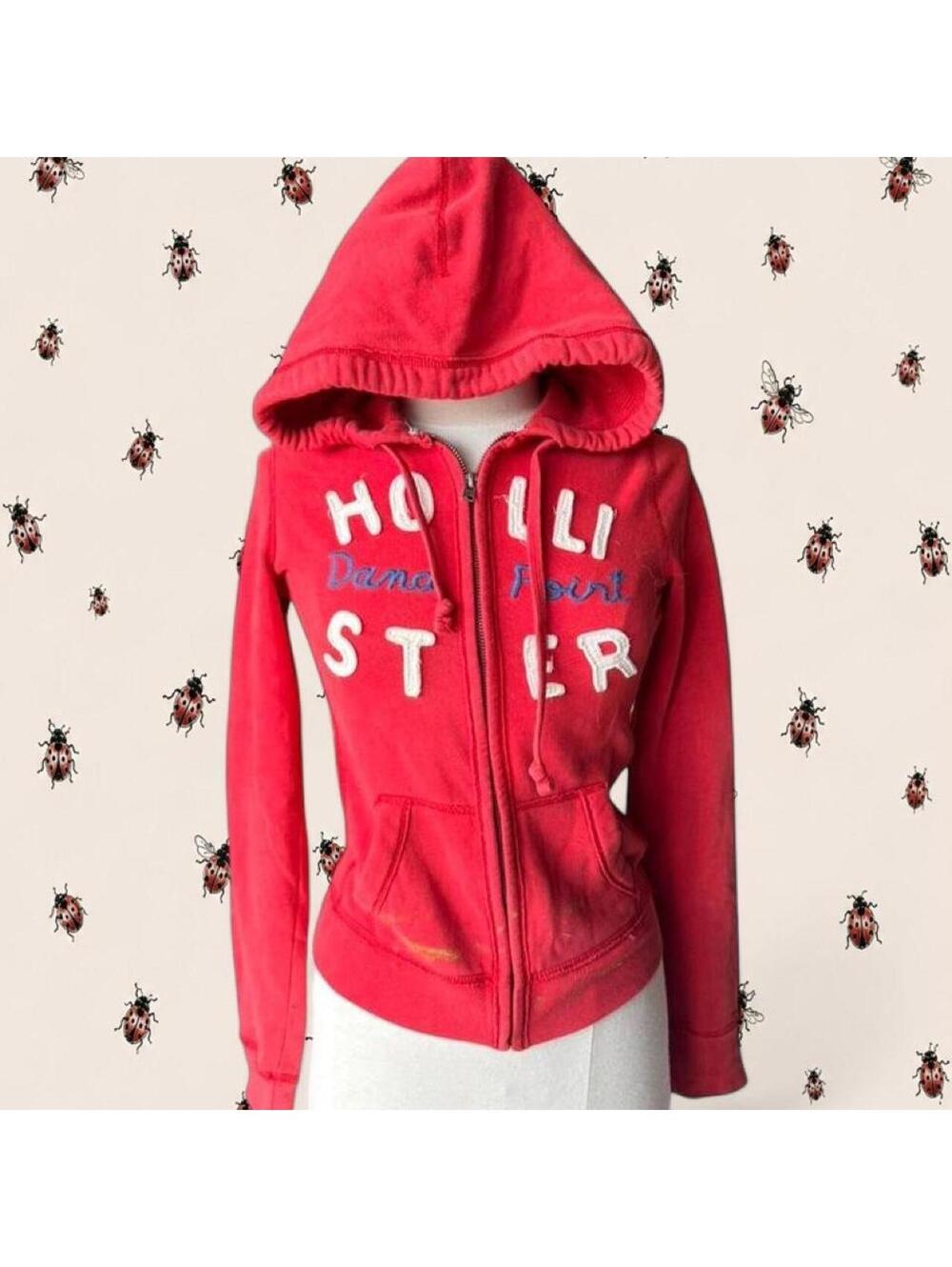 Hollister red zip up hoodie